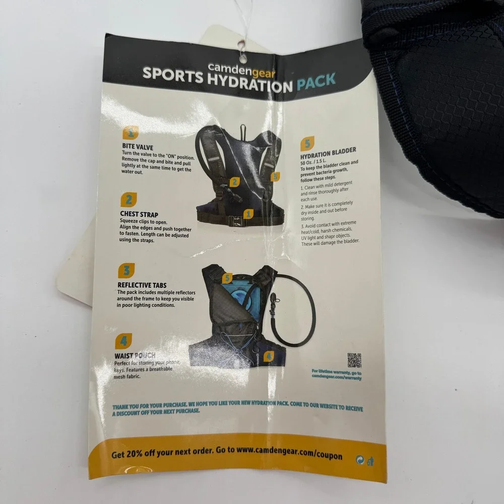 Camden Gear Sports Hydration Pack 1.5L Bladder Black Blue Running Hiking Vest